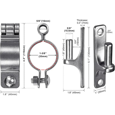 Heavy Duty Wall Mount Gate Hinge Set Stainless Steel 60mm Rustproof Gate Hardware For Wood Or Concrete Posts with measurements