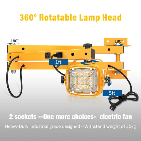 Ultra Bright 30W LED Dock Light With 40 Inch Folding Double Arm Built In Receptacle 4200 Lumens 360 Degree Rotating Lamp Head