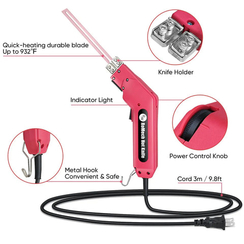 Heavy Hitter Electric Hot Knife Foam Cutter With 200 Watt Adjustable Heat showing quick-heating blade, power knob, and metal hook.
