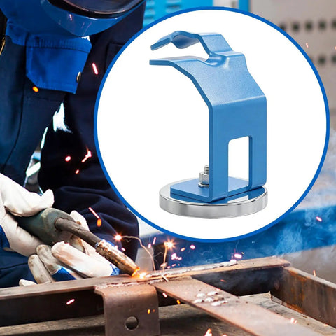 Heavy Duty Welding Magnetic Holder With Strong Anti Slip Magnet Base For Secure Mig Torch Stand and No Reach Bracket To Keep Workshop Tools Stable And Ready, blue steel design.