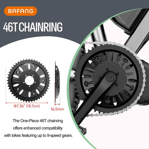46T 16.5mm Offset Chainring For BBS-HD Mid Drive Kit, 1000W Ebike Conversion Part, shown in bike installation diagram