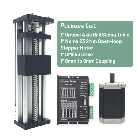 Heavy Duty Nema 23 Motor Sliding Table Kit With Linear Guide Rail And Precision Optical Axis Slide Stage For Dc 24v Cnc Workbench Beast Mode X Y Z Axis Profiling Rig Smooth Operator Build with Optical Axis Rail and DM556 Drive.