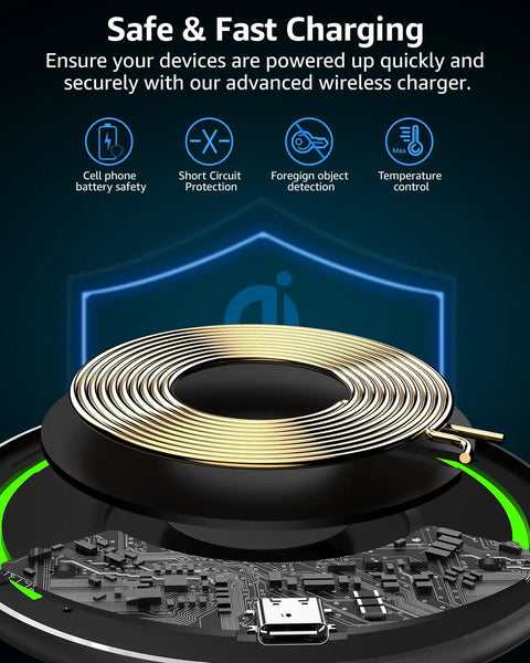 Anti Slip Aircraft Grade Aluminum Wireless Charger Pad With 15W Max Fast Charging for iPhone 17 Series and Samsung Galaxy detail