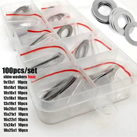 Ultra Thin DIN988 Washer Set M9 Through M18 0.2mm Shims And Plain Gaskets, 304 Stainless Steel, Corrosion Resistant, Adjustable Fastener Spacer Kit For Bolts And Screws, High Precision, Pro Grade, Easy Fit, assorted 1mm shim washers in labeled bags