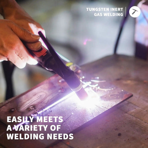 Hands operating TLg Torch Kit For 100A To 160A Welders with Multiple Attachments and ceramic nozzle welding metal sheet