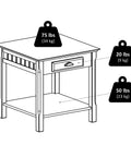 Illustration showing weight capacity of Round Beechwood End Table In Black Finish With Storage Drawer And Open Shelf