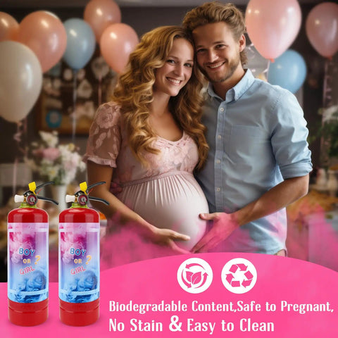 Go Hard On This Premium Gender Reveal Fire Extinguisher Two Pack delivering hella long powder spray at a baby shower.