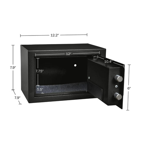 Electronic Steel Safe With Keypad And Manual Override For Home Or Office showing open door and interior dimensions