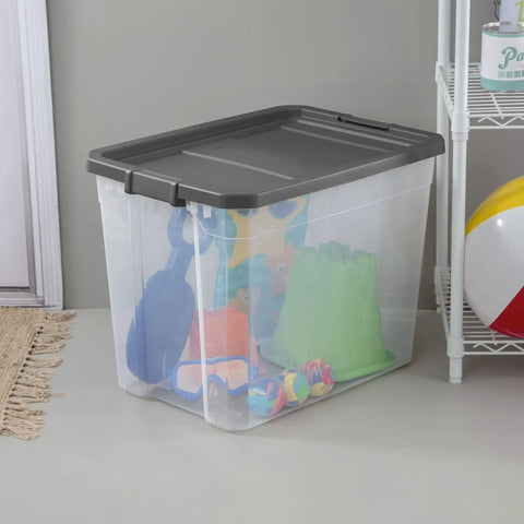 Heck Yeah 2 Pack 108 Quart Stackable Storage Containers With Deep Recessed Latch Lids Clear Plastic Heavy Duty Organizers for toy storage.