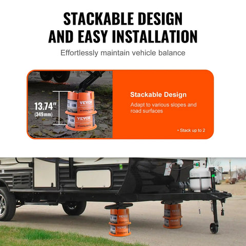 Trailer Jack Block 2000 Lbs Capacity Per Block for RV Leveling shown under trailer with stackable design label