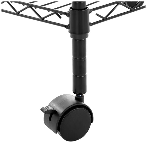 Heavy Duty Three Shelf Metal Wire Storage Shelving Unit With Smooth Ride Casters And Adjustable Racks For Garage Organization close-up of caster wheel and pole.