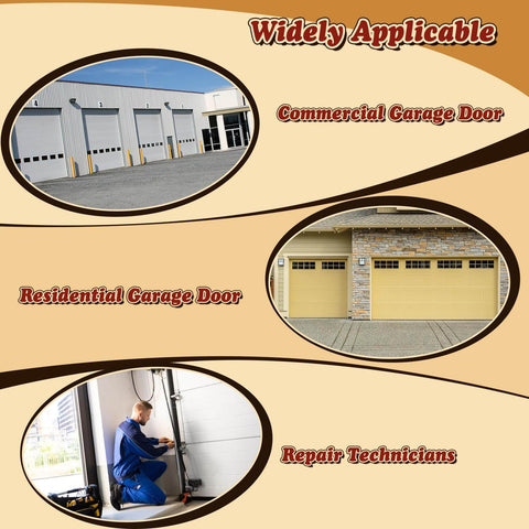 Image demonstrating the application of a heavy duty garage door vertical track repair tool set for commercial and residential doors