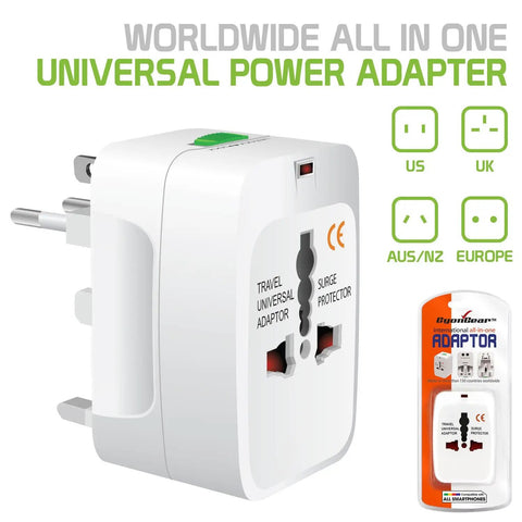 Portable Worldwide Universal Power Adapter All In One Travel Charger for USA EU UK FR IT AU IN Outlets, close-up view