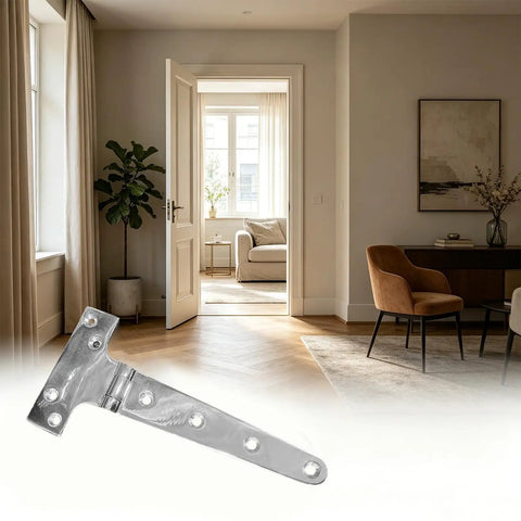 316 Stainless Steel T Style Door Hinge With Screws For Smooth Quiet Operation, Beefy Heavy Duty Door Hardware displayed indoors