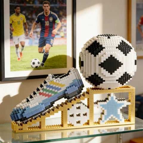 Dope 2026 Soccer Ball Building Block Set With Sport Sneaker And Luminous Crystal Shoe Realistic Mini Soccer Display On Golden Stand STEM Bricks DIY Educational Toy For World Cup Fans Teens And Adults, soccer ball and sneaker