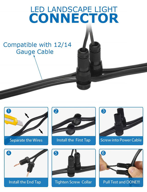 100 Pack Landscape Lighting Wire Connectors 12-16 Gauge Low Voltage Fastlock Connectors for Spotlight and Pathway Lights illustration