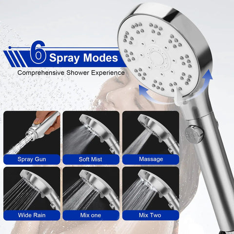 Top Shelf Handheld Bathtub Shower Head With 79 Inch Hose And Dope Six Spray Modes Includes Three Way Brass Diverter features six spray modes.