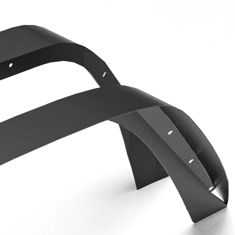 4 Piece Flat Style Fender Flares Kit For Jeep Wrangler JK JKU Unlimited 2007 To 2018 Off Road Ready Beefy Heavy Duty Steel Wheel Fenders Textured Black Easy Bolt On Install Rugged Look angled view