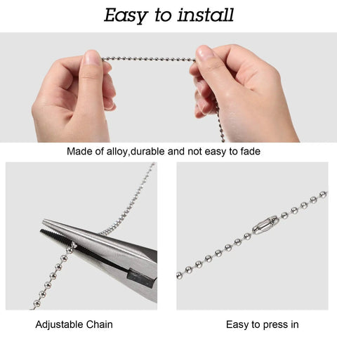Showing the adjustable alloy bead chain with ball connector, part of Rainbow Crystal Ceiling Fan Pull Chain Set, 4 Piece 20 Inch Length.
