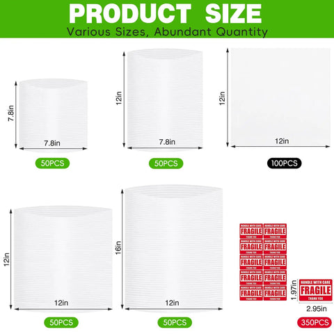 650 Piece Moving Day Essential Dish Packing Gear With Foam Pouches In Four Sizes Foam Sheets 350 Fragile Stickers And Marker Pen