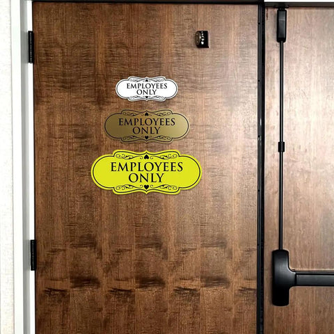Employees Only sign for offices and shops in brushed gold finish, large size, easy to install workplace safety sign for restricted areas.
