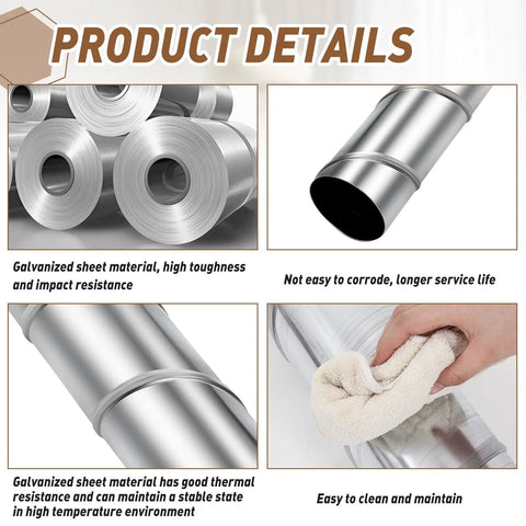 Two Pack 4 Inch Round Spiral Air Ducts, 45 Inch Long Threaded Metal Ducts, Galvanized Steel Dryer Vent Hose Extension details