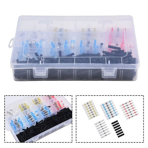 Top Notch 400 Piece Solder Seal Wire Connectors Kit With Heat Shrink Butt Terminals And Waterproof Sealing Sleeves For Automotive Marine Electronics Repair Using Color Coded Sizes To Keep Wiring Secure And Dry. Clear storage box with assorted solder seal connectors