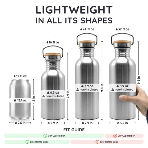 Lightweight 32 Oz Straight Up Reliable Stainless Steel Water Bottle sizes comparison for trail and gym use.