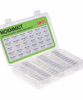 Front view of MOKMMKIT ceramic cement resistor kit in a clear case; 60 resistors, 5W ±5%, 0.01–100 Ω