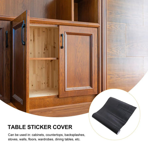 Self Adhesive Wallpaper Roll For Cabinets Sleek Black Waterproof Pvc Vinyl Wrap Realistic Wood Texture Easy Peasy Peel And Stick No Sweat kitchen cabinet details with wooden finish.