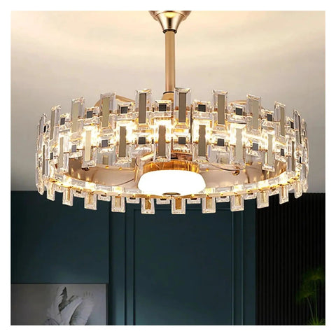 Slick Black Crystal Ceiling Fan Light With No Fuss Remote And Super Quiet Blades Built For Modern Living Rooms Or Bedrooms To Level Up Your Home Setup And Daily Vibe, round ceiling fixture with crystal detailing.