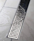 36 Inch Stainless Steel Linear Shower Drain With Square Grate, water flowing over corrosion resistant 304 grade surface