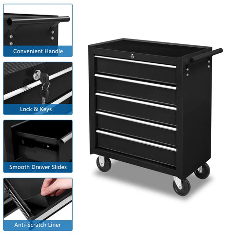 Heavy Duty Rolling Tool Storage Cabinet With Five Deep Drawers And Secure Padlock Grease Monkey Approved Workshop Workhorse with smooth drawer slides.