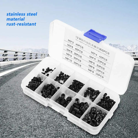 300 Piece Stainless Steel Hex Socket Set Screws Kit M3 To M8 With Storage Box Multipurpose Rust Resistant Fasteners