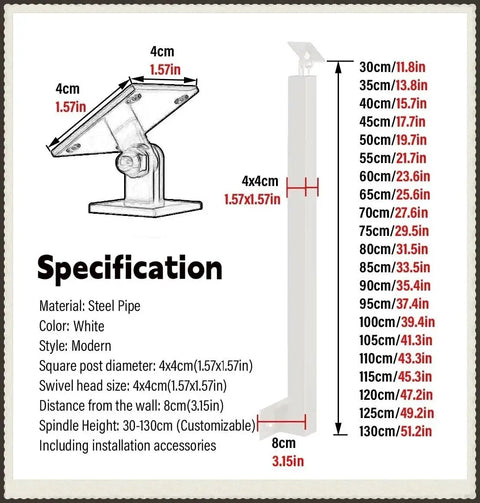 Specification details for White Side Mount Stair Balusters 30 Pack With Hella Strong Adjustable Brackets And Full Hardware Kit For Outdoor Deck Railing Systems Built Like A Tank Solid Square Metal 39 Inches Tall.
