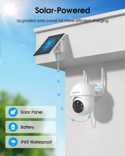 Solar Wireless Outdoor Security Cameras Two Pack With 4MP Ultra HD 360 Degree View Battery Powered Outdoor Camera with solar panel