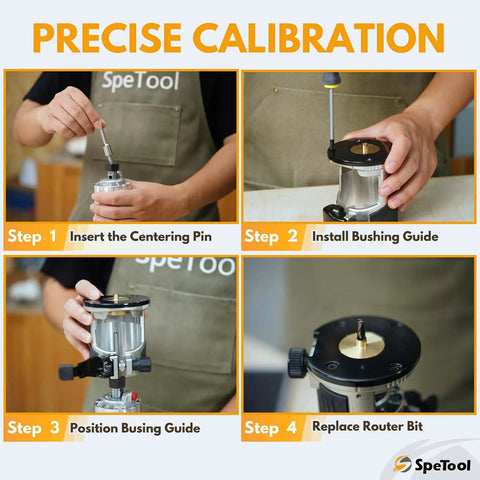 Ten Piece Pro Grade Solid Router Guide Bushing Set With Centering Pin And Cone For Porter Cable Style Sub Bases Brass