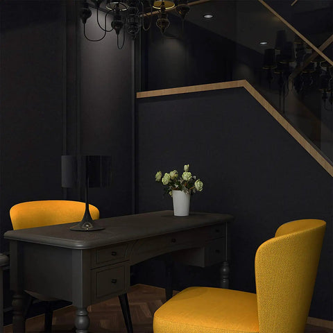 Interior with dark walls and furniture, highlighting Peel And Stick Matte White Wallpaper For Walls And Furniture Self Adhesive White Contact Paper Removable Waterproof Easy DIY Kitchen Countertop Cabinet Wardrobe Makeover No Glue Required.