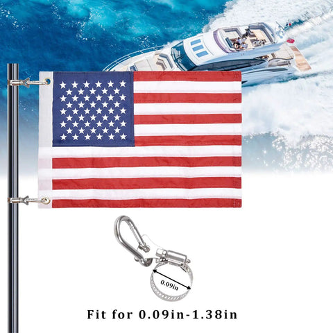 Boat Flag Kit 16 By 24 Inch United States Flag With 50 Embroidered Stars, marine grade, shown on boat with heavy duty clips.