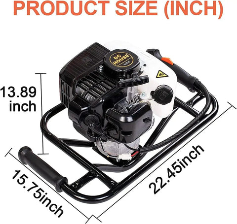 Gas Powered Post Hole Digger Workhorse With 52cc EPA Certified Engine And 1800W Power Earth Auger product size diagram.
