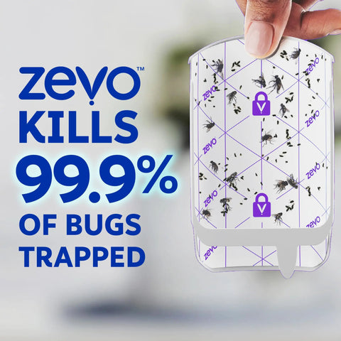 Plug In Bug Zapper For Straight Up Home Pest Control Killer Against Fruit Flies And Those Dang Gnats With Uv Light And No Mess Adhesive Cartridge Indoor Fly Traps 3 Refill Pack with trapped bugs on cartridge.