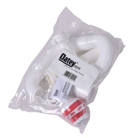 Oatey AAV Plus Trap Pack, white plumbing components for sink installation, ideal for island sinks, includes air admittance valve.