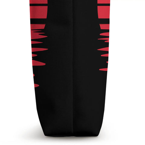 Black Paddler Tote Bag For Dragonboating Gear And Race Day with red stripe pattern on side view