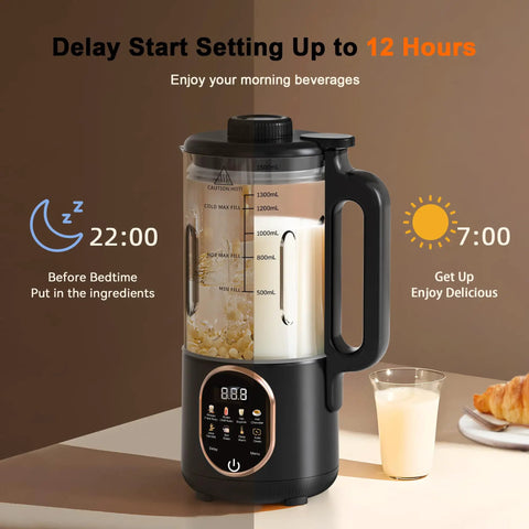 50 Oz Nut Milk Maker Machine Ten In One Automatic Plant Based Milk Maker Do It All For Homemade Almond Oat Coconut Soy Milk Juice And More With 20 Blades Delay Start Boil Water Keep Warm Auto Clean displayed with delay start feature