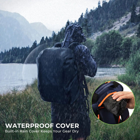 Angler using All In One Tackle Backpack With Rod Holders And Four Tackle Boxes Plus Rain Cover in rainy outdoor setting