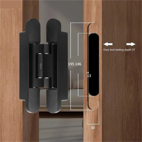 Heavy Duty Hydraulic Buffer Door Hinges With Silent Adjustable Damping For Smooth Invisible Installation On Interior And Exterior Doors, close-up view with measurements.