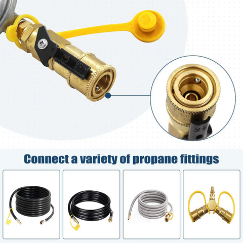 Propane Quick Connect Adapter One Quarter Inch For Grills And RVs Easy Connect Fittings with brass regulator and hoses