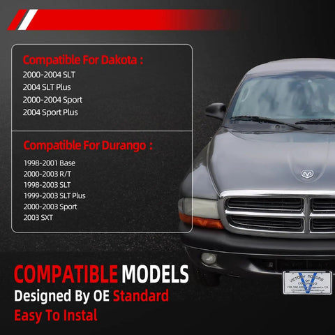 Front view of compatible Dodge Durango and Dakota models for Rear Driver Side Power Window Regulator Assembly With Motor
