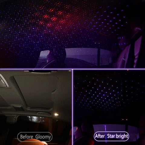 Two Pack USB Star Projector Night Light With Adjustable Romantic Settings For Car Interior Roof Lights before and after effect