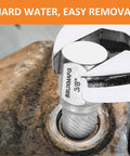 One And A Half Inch Tub Drain Extractor Kit With 6 Pipe Nipple Extractors in use on corroded drain, close-up view.